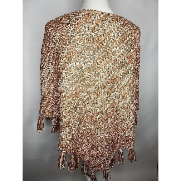 Style & Co Poncho Camel Tan & Ivory Fringed Small - Medium - Picture 7 of 10